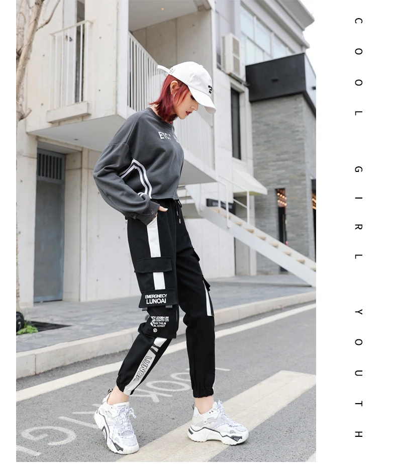 NEW 2020 HOT Women'Pants High Waist pants Big Pockets Cargo pants Baggy Tactical Trouser Loose Streetwear hip hop joggers pants NEW 2020 HOT Women'Pants High Waist pants Big Pockets Cargo pants Baggy Tactical Trouser Loose Streetwear hip hop joggers pants