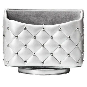 

PU Imitation Leather 360 Degrees Rotatable Remote Controller Organizer, Spinning TV Guide/Mail/Media Desktop Organizer (Silver w