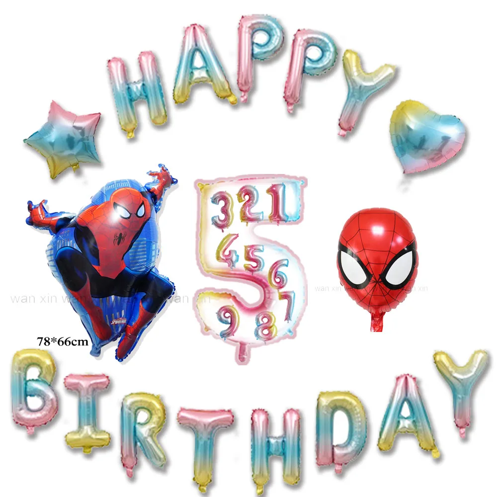Вечерние воздушные шары с изображением Бэтмена на день рождения с надписью «мстители», включая цифры и фольгированные воздушные шары «Бэтмен», 18 шт./лот - Цвет: 18pcs mix spiderman