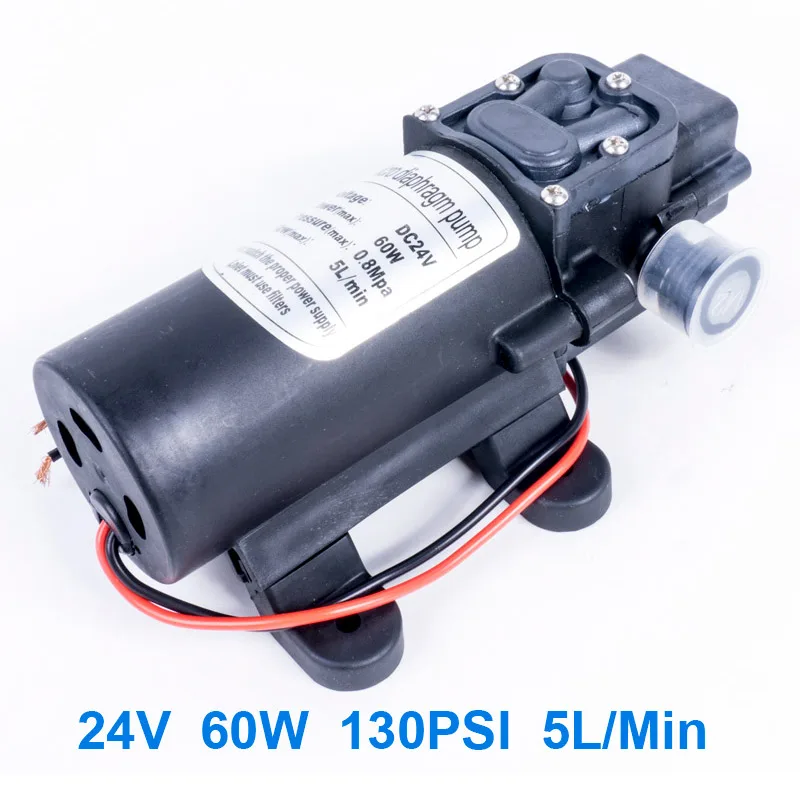 DC 24 V 130PSI 5L/min 60W Электрический водяной насос черный микро высокого давления диафрагма распылитель водяного насоса Автомойка 24 V - Напряжение: Return valve type