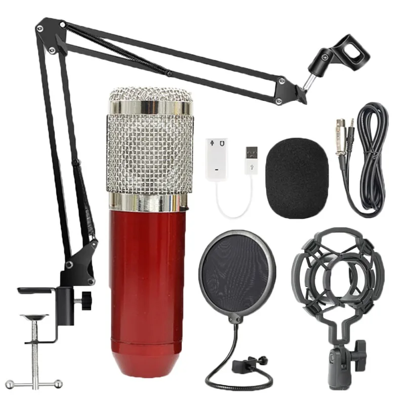 

Condenser Microphone Kit Microphone With Stand Shock Mount Foam Cap Sound Card