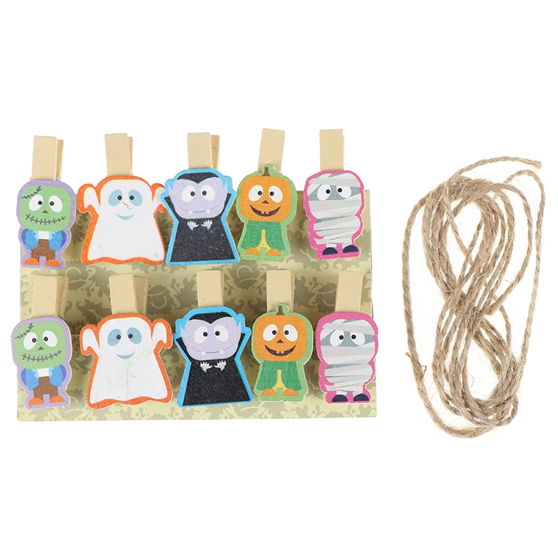 

10Pcs Halloween Ghost Wood Clip Clothespins Photo Clip Halloween Decor