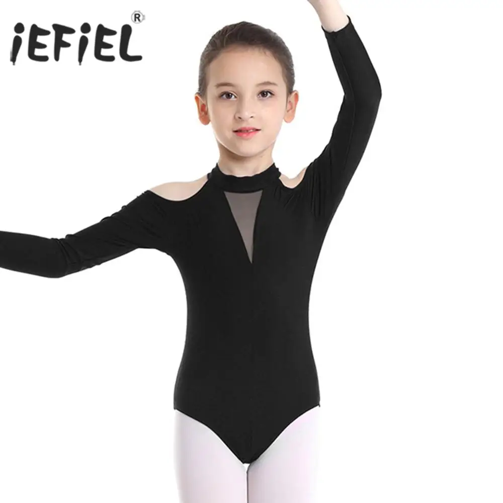 Girls Children Lyrical Lace Leotard Long Sleeves Gymnastic Dancewear Costume