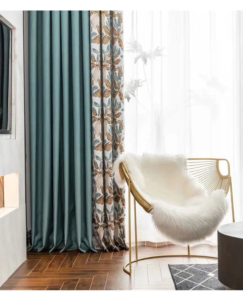 curtains near me New American Pastoral Curtains Solid Color Luxury Stitching Curtains Blackout Insulated Curtain Curtains For Living Room Bedroom Curtains best of sale