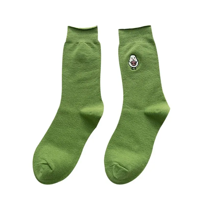5 пар, женские хлопковые зеленые уличные носки с вышитыми фруктами и авокадо