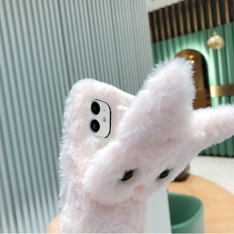 ケースのためのhuawei社の名誉vケース毛皮ぬいぐるみカバー表示保護カバーかわいい猫耳電話スタンドfunda暖かい冬 電話用緩衝材 Aliexpress