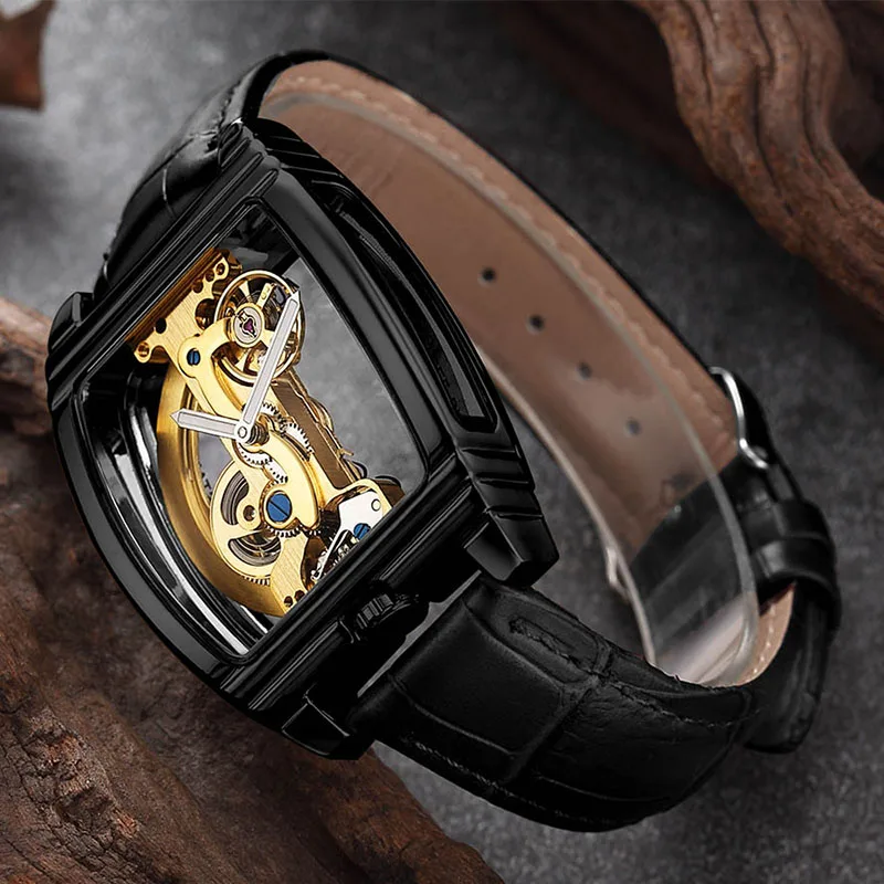 tourbillon reloj Прозрачные автоматические механические часы для мужчин Turbillon стимпанк Скелет Роскошные шестерни турбийон мужские часы reloj montre homme - Цвет: tourbillon reloj