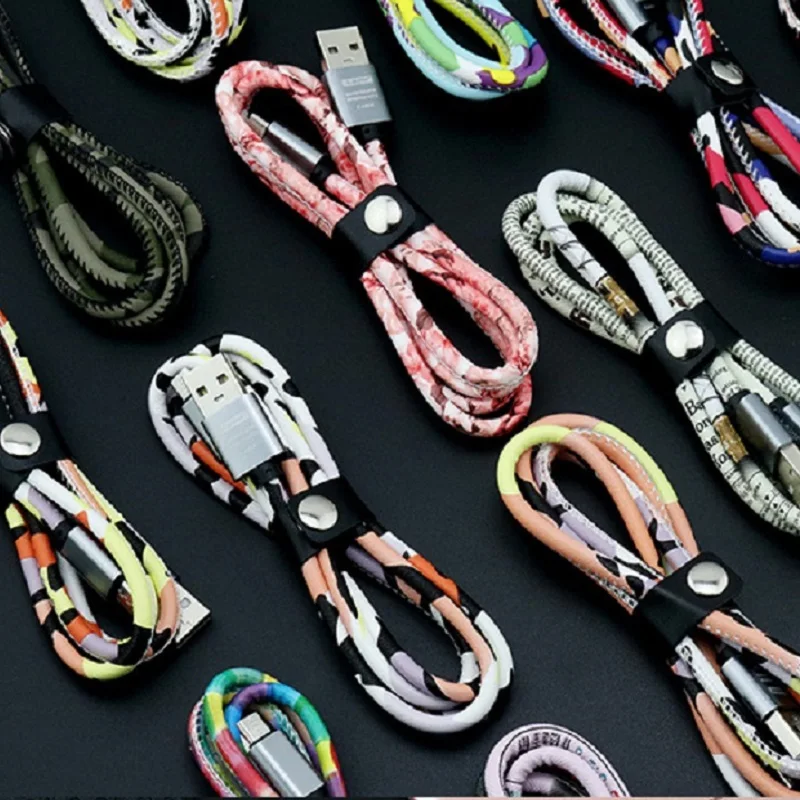 Кожаный USB кабель с милым узором, Micro USB кабель для телефона, 8-контактный кабель для быстрой зарядки, быстрая зарядка для iPhone X, XR, XS, 8, samsung, Xiaomi