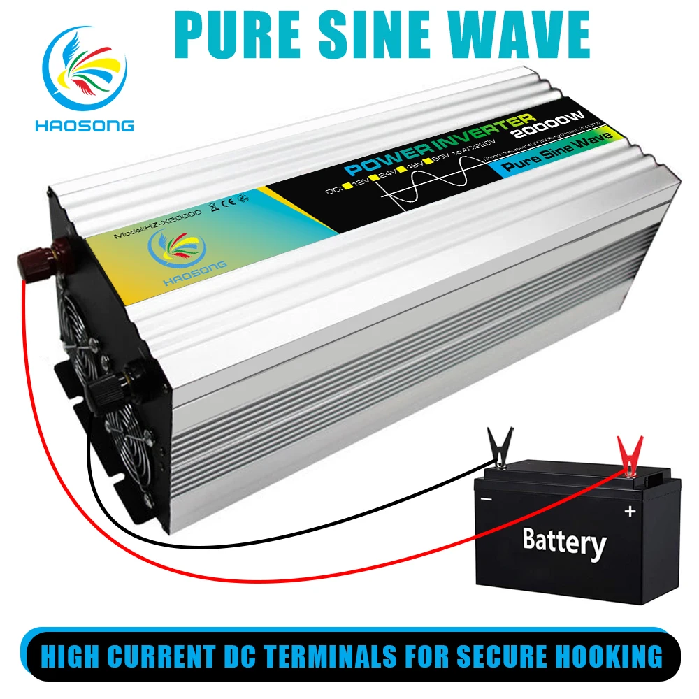Pure Sine Wave Power Inverter 4000W DC 12V 24V 48V 60V to AC 220V Peak 20000W Inversor 12 V 220