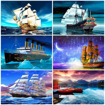 

HUACAN Oil Painting By Number Landscape Hand Painted Paintings Drawing On Canvas DIY Pictures By Numbers Sailboat Home Decor