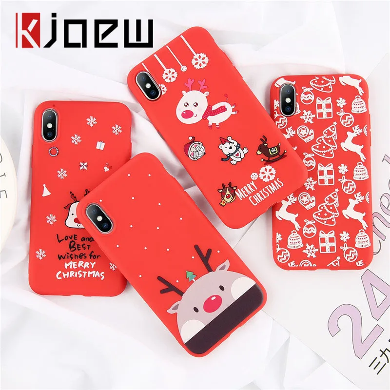 

KJOEW Cartoon Christmas Phone Case For iPhone 7 8 6 6S Plus XR XS X Xs Max Character Santa Claus Elk Soft TPU Silicone Cover
