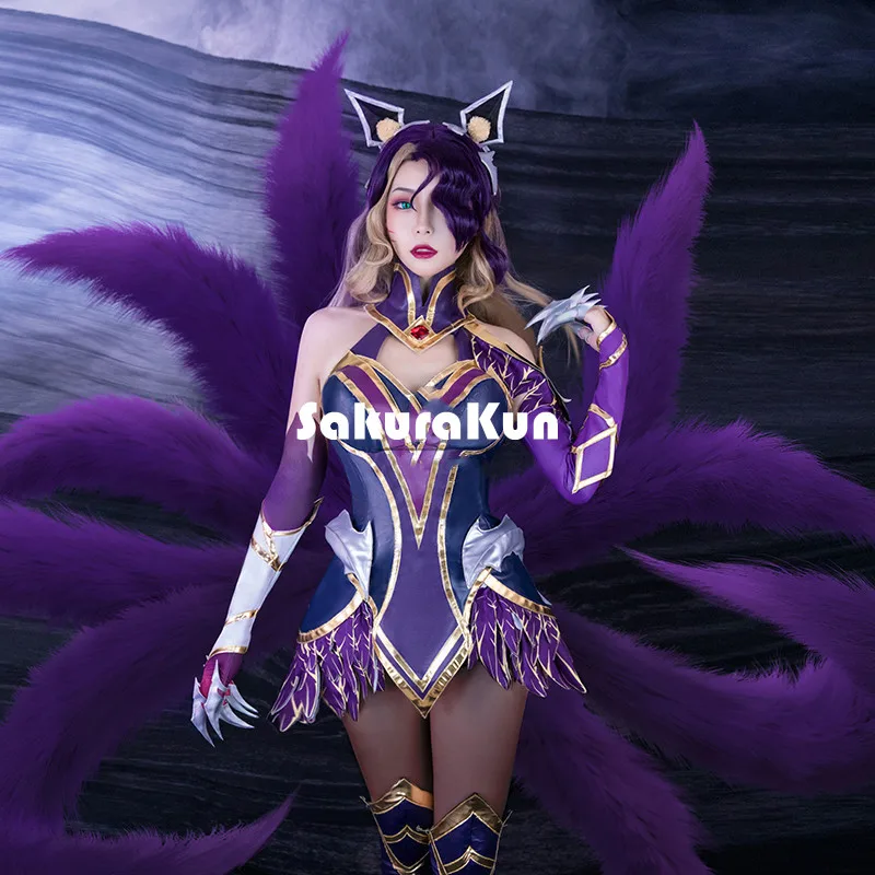 

Game LOL Coven Ahri Cosplay Costume LOL Ahri Sexy Women Dress Costume Black Halloween Uniform Witch Skin Sleeve Full Set