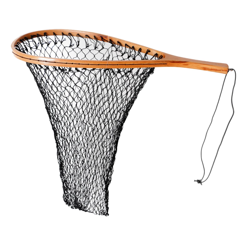 Wooden Handle Nylon Mesh Fish Keeper Fishing Landing Resistant Catch and Release Net