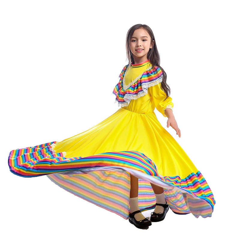Girls Amazing Jalisco Traditional Guadalajara Mexican Folk Dancer Costume 3 Colors Mexico Dress Lace Kid Children Girls Costumes Aliexpress