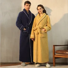 Winter thickening comfort cotton velvet nightgown men plus fat large size light luxury couple bathrobes plus long pajamas women