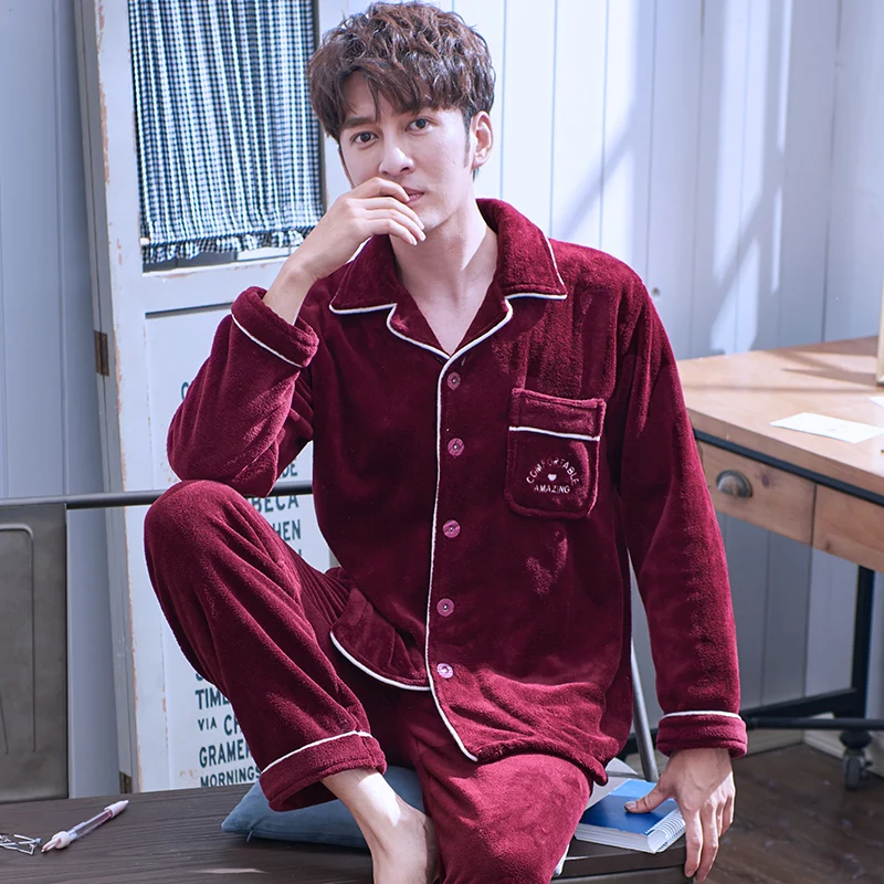 Мужские пижамные наборы зимние толстые удобные пижамы большого размера мужской фланелевый корейский Стиль Новая мода Мужчины Домашняя одежда Повседневная - Цвет: 23
