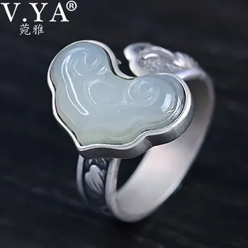 

V.YA S925 Sterling Sliver Ring Natural Stone Ring Jewelry Ring for Women Chinese Lucky Pattern Fine Ring Jewelry Gift for Lady