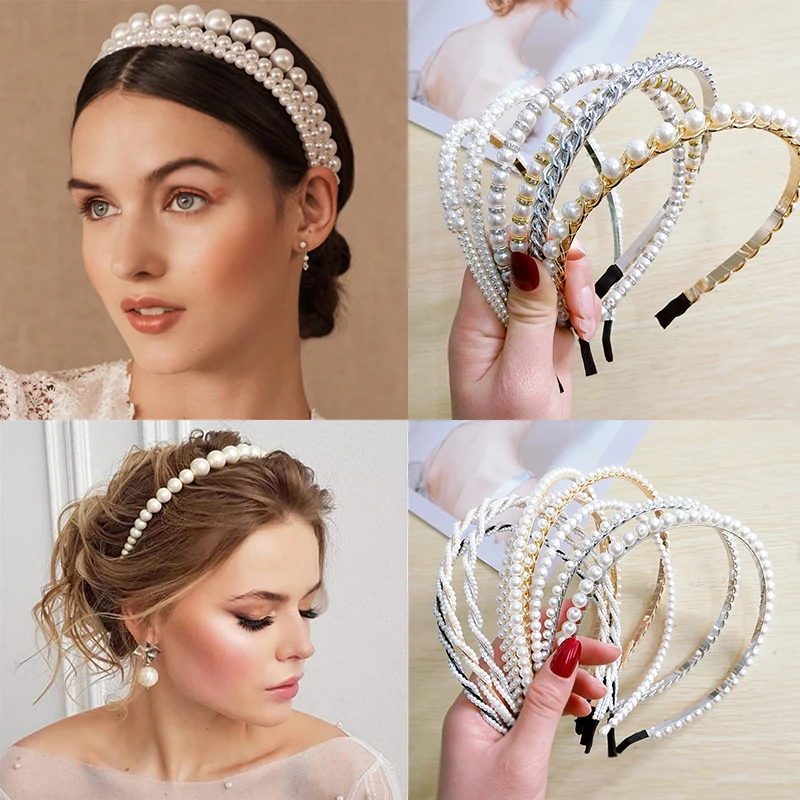 29 Styles Simulation Pearl Hair Bands For Women Korean Bow Flower Hair Hoop Headbands Fashion Hair Accessories Wedding Jewelry