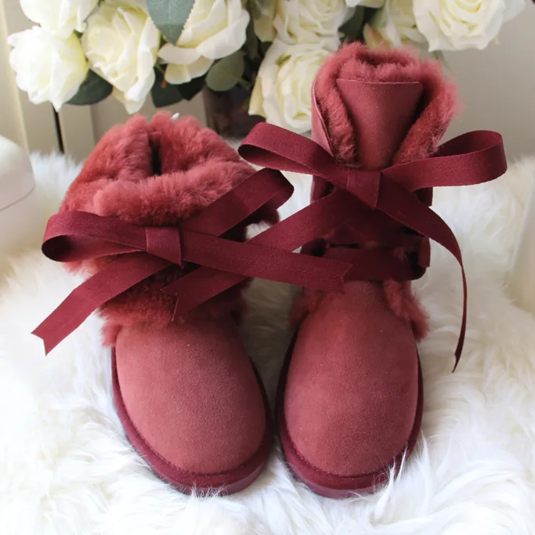 Новинка; модные женские ботинки на нескользящей подошве; женские зимние ботинки на натуральном меху; зимние ботинки из натуральной овечьей кожи; теплые шерстяные женские ботинки - Цвет: Wine Red
