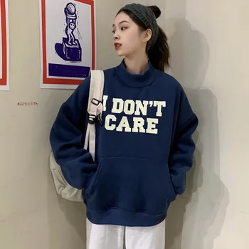 

Autumn And Winter Women's 2019 New Versatile Half High Collar Plush Women's Loose Korean Lettered Printing Long Sleeve T