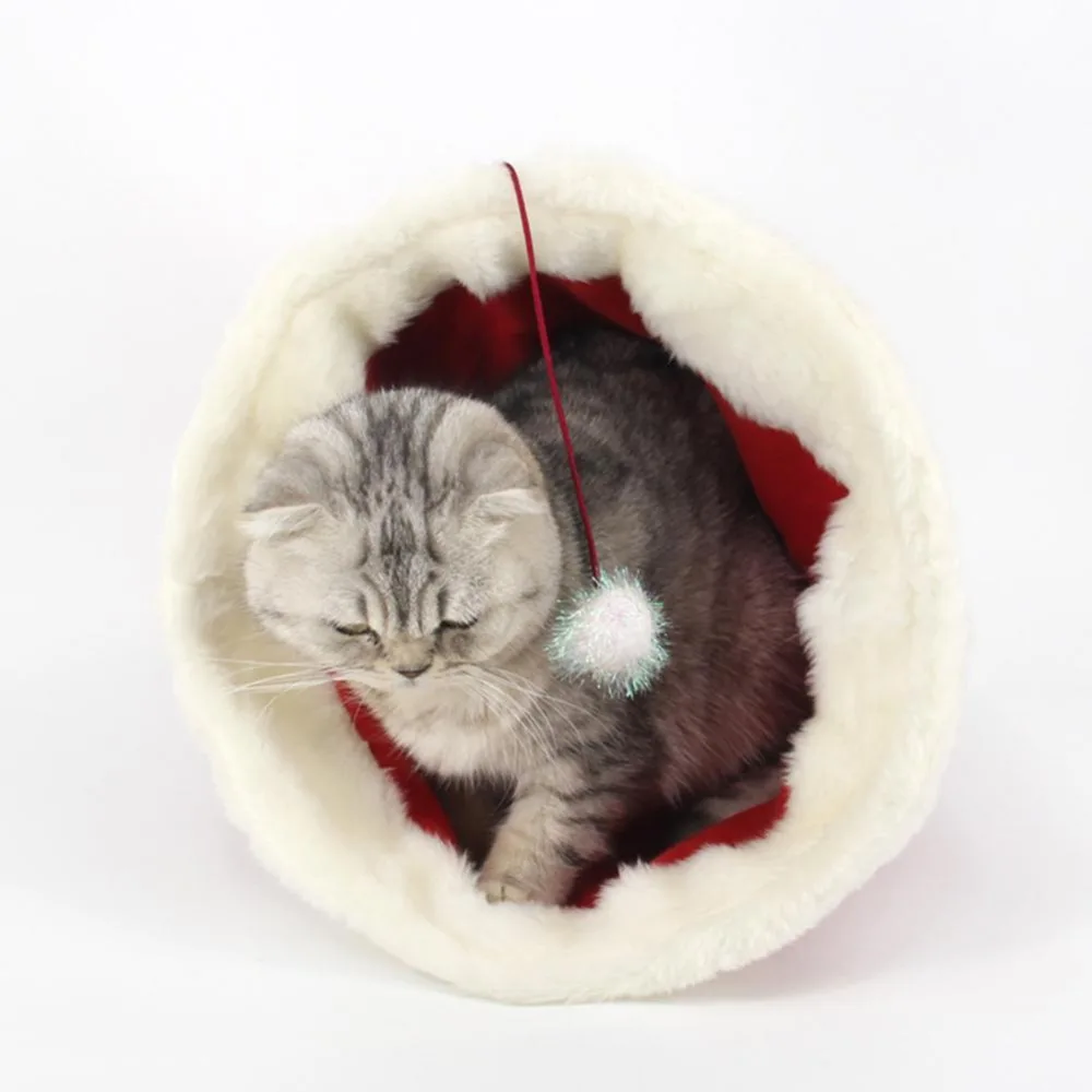 Christmas Hat Pet Nest Plush Mat Winter Warm Cat Puppy Nest Pet Sleeping Bag Christmas Decorations For