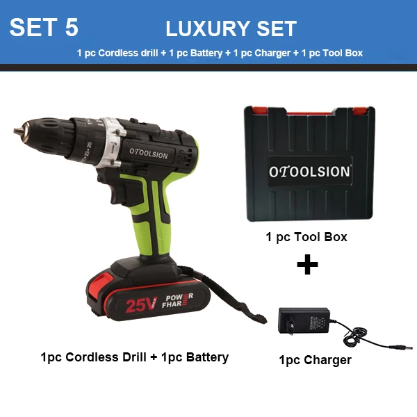 Set5 ( 1 pc Battery) 25V Electric Tools Impact Drill Impact Electric Screwdriver Impact Cordless Drill Electric Drill Battery Screwdriver 25+3 Torque - Цвет: Set5 ( 1 pc Battery)