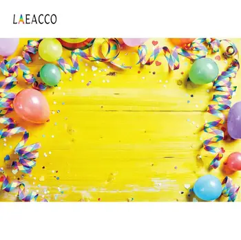 

Laeacco Yellow Pink Wooden Board Balloons Ribbon Gift Party Birthday Baby Poster Photo Background Photo Backdrop Photo Studio