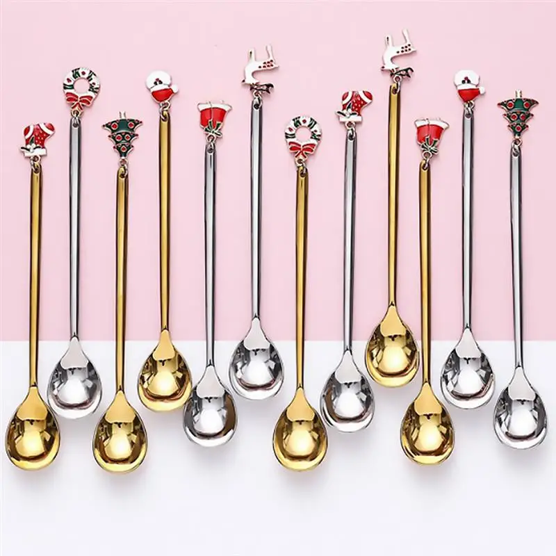 

6PCS/set Gold Cutlery Silverware Spoon Set Coffee Dessert Spoon Teaspoon Noble Christmas party tableware Home Luxury Cutlery Set