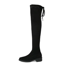 Женские ботфорты выше колена; сезон осень-зима; женские высокие сапоги на шнуровке; пикантные черные женские сапоги на плоской подошве 3,5 см; размеры 34-43; J552