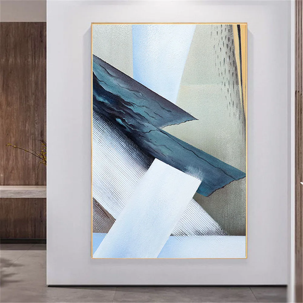 

Minimalist Home Decor Wall Art Pictures Handmade Modern Oil Paintings Abstract Geometric Figures Blue And White Canvas Painting