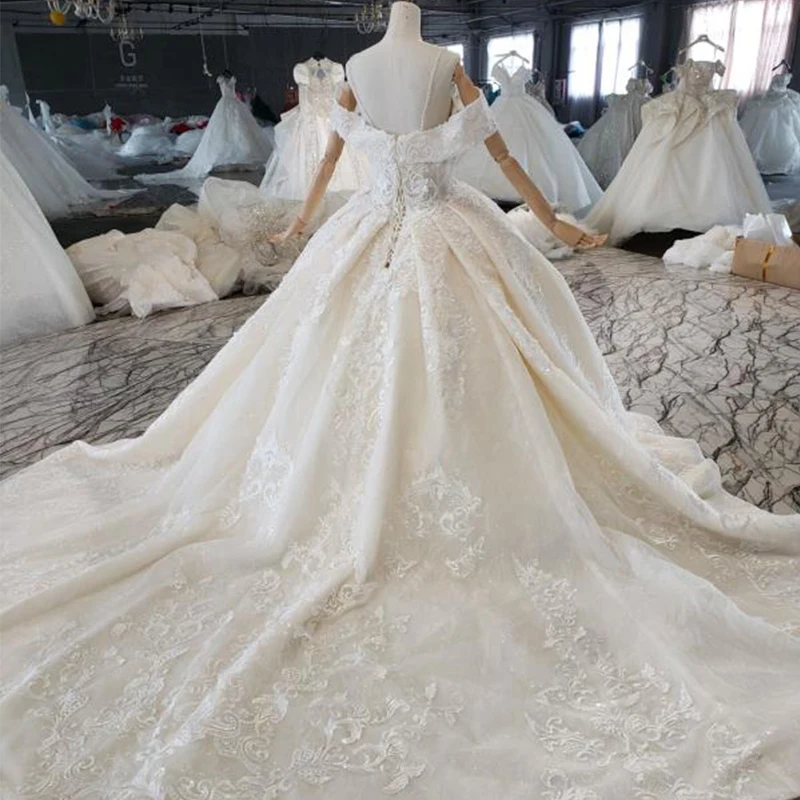 HTL2246 luxury lace wedding dress off shoulder blackless Princess wedding dress plus size vestido pra casamento no civil 2