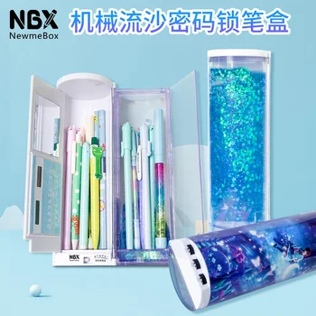 

NBX transparent quicksand mechanical code lock stationery box ins dinosaur rabbit security password pen box