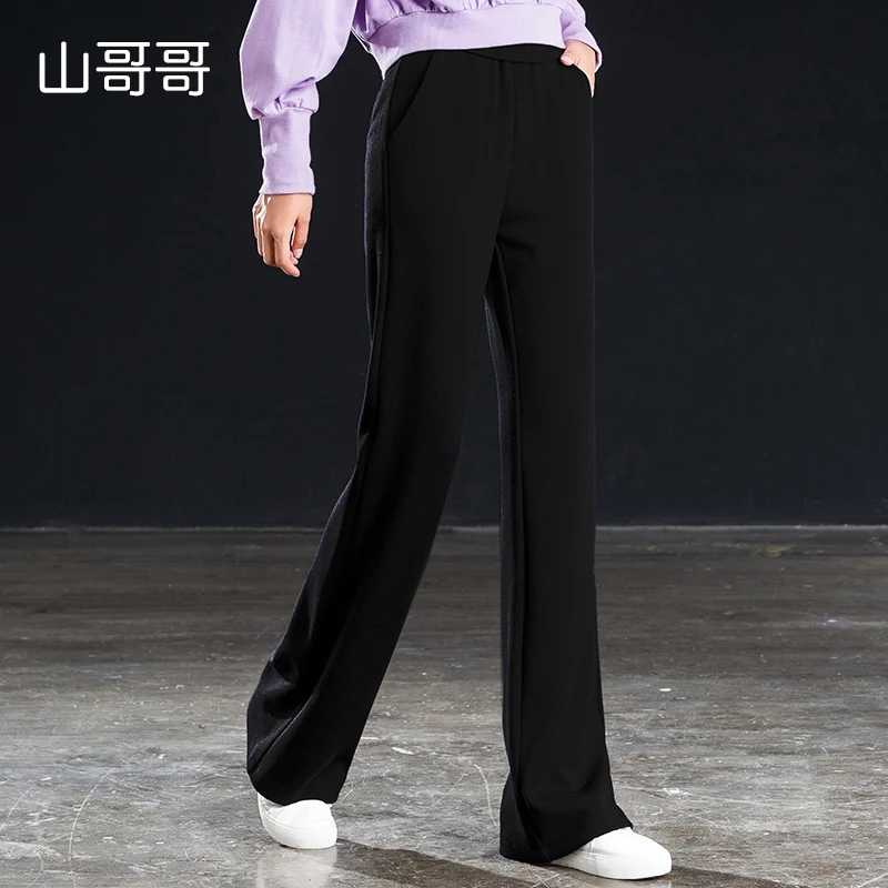 

Shangege black elastic high waist flared wide leg long casaul pants spring autumn free shipping