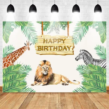 

Happy Birthday Animal Backdrop Green Jungle Tiger Giraffe Backdrop Jungle Zebra Decorate Birthday Party for Kid Party Background