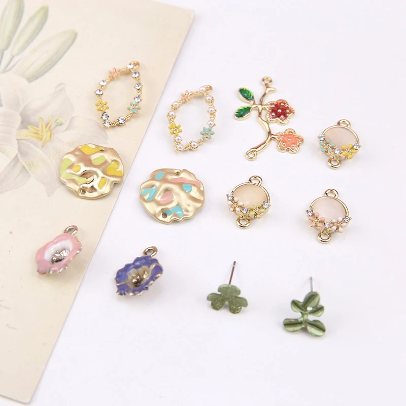 

4 pcs alloy drop oil pearl pendant wreath morning glory beads stud earrings for women and girls creative diy jewelry accessories