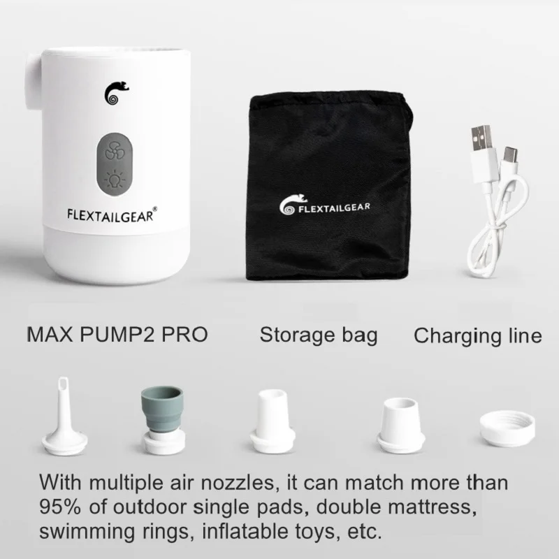 FLEXTAILGEAR Max Pump 2 Pro 4-in-1 Portable Mini Air Pump Electric Inflator USB Charging Sleeping Pad Camping Mattress Packraft 6