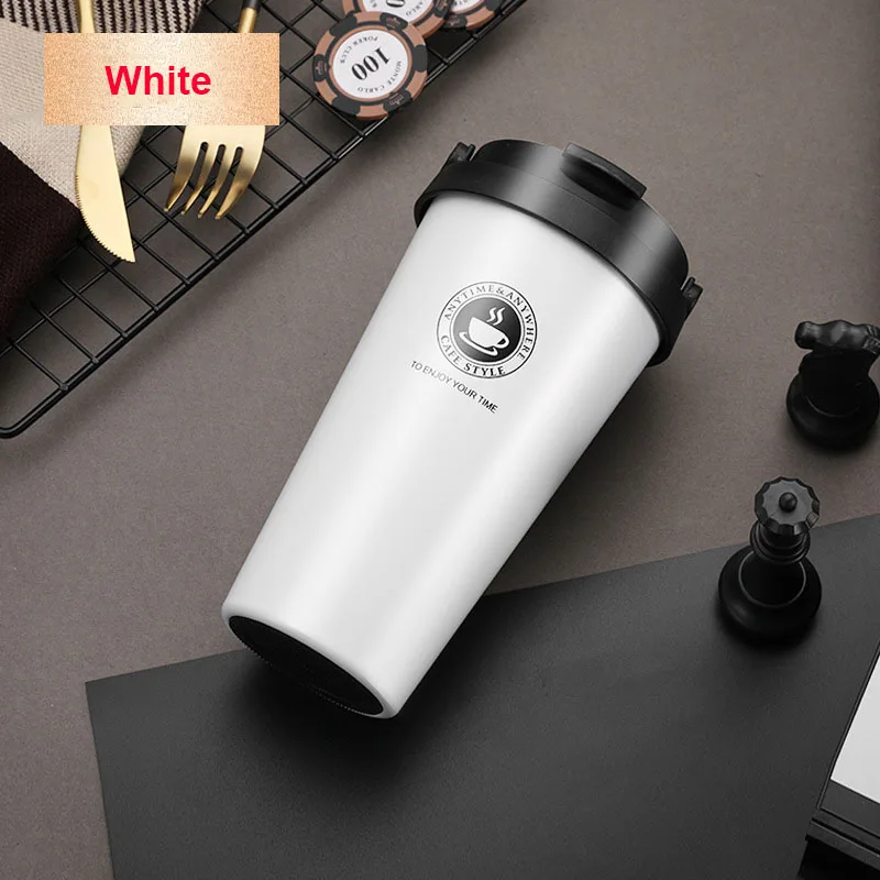 White B UPORS 500 мл кофейная кружка креативная 304 дорожная кружка из нержавеющей стали с двойными стенками с вакуумной изоляцией стакан с широким горлом чайная чашка с крышкой - Цвет: White B