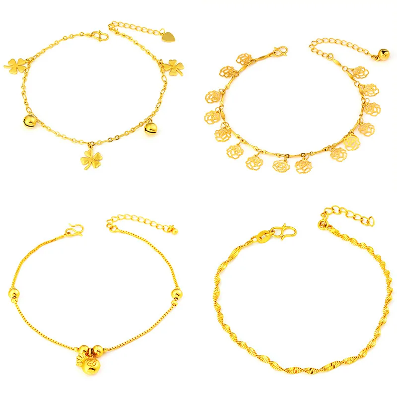 OMHXFC JB02 European Fashion Fine Woman Girl Party Birthday Wedding Gift Fortune Bag Flower Rose Heart Charm Anklet
