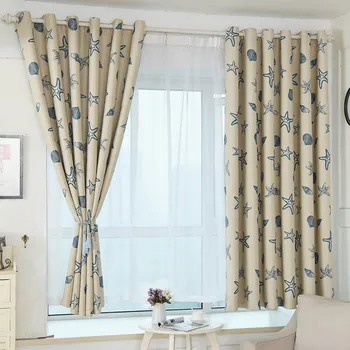 

Blue Conch and Starfish Printing Shade Cloth Curtains Children Room Balcony Bedroom Finished Short Curtains Home Decoration VC