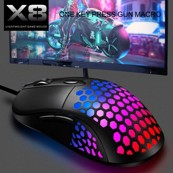 

6400DPI Adjustable 6 Buttons Gamer USB Wired Honeycomb Hollow Mouse Hollow-out RGB Gaming Mouse for Desktop PC Laptop