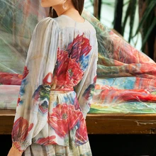 Романтический большой цветочный чистый жатый шелк жоржета ткань, тонкий и мягкий, прозрачный, шитье для платья, юбки, шарфа, ремесло по части