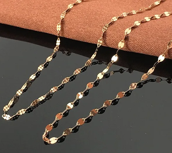 New Arrival 14k Gold Jewelry 585 Gold Necklace For Women 14k Gold Chain  Long Necklace Rose Gold 1.5mm 40-80cm - Necklaces - AliExpress