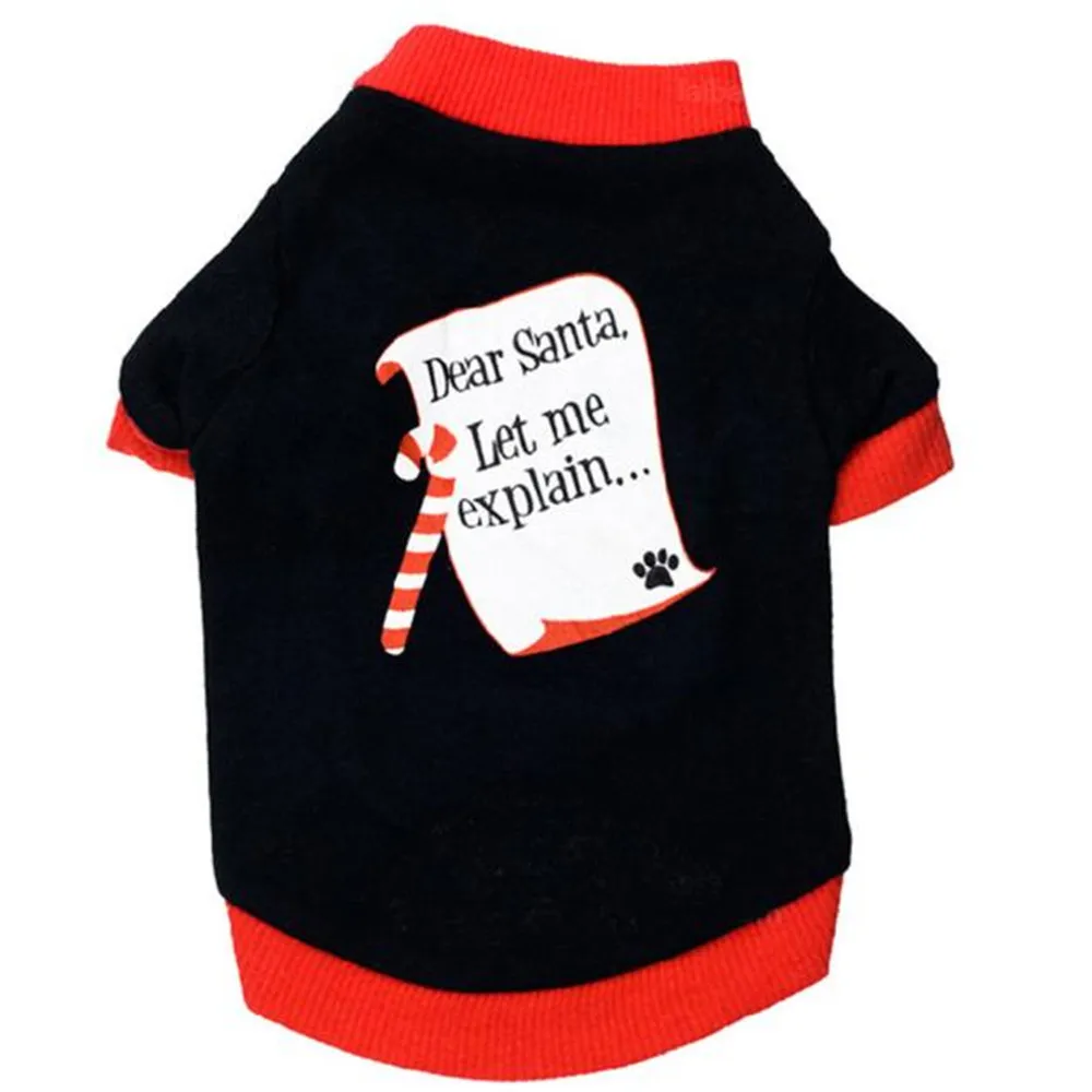 XS/S/M/L Рождественская Одежда для собак, Рождественская черная футболка из хлопка, белая рубашка-конверт с принтом, Одежда для питомцев#0805