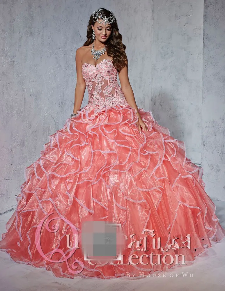 Vestidos de 15 robe de bal illusion водяная Дыня Бальное Платье милое кружевное платье с бисером vestidos de quinceanera платья на шнуровке