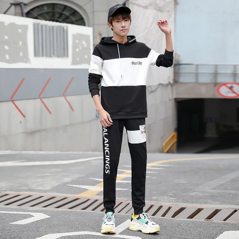 

Autumn New Style Hooded Long-sleeve Sweater Set Men's Lettered Embroidery Pocket Men Trend Loose Tops Fashion