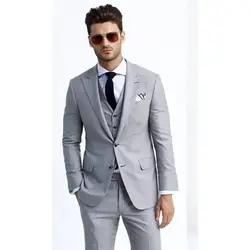 2022 New Arrival Peak Lapel Men's Light Grey Suits Hot Sale Custom Made Two Buttons Fashion Casual Wear Blazer 3 Pieces Skinny