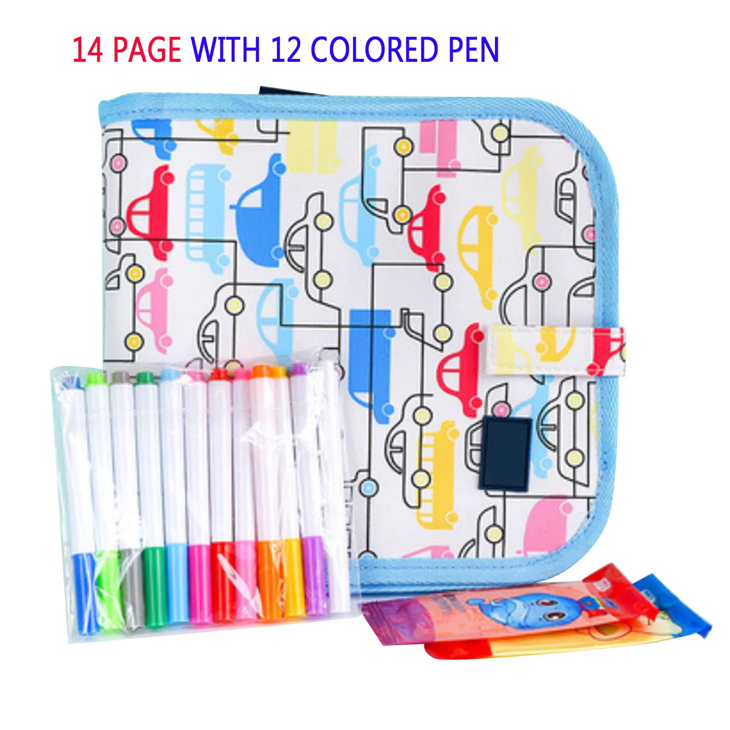 Car 14-страница Портативный со стирающимися чернилами Рисование Живопись Doodle Pad книги игрушка, украшенное мозаикой из драгоценных камней, 12 шт. Цветной ручки для детей ясельного возраста подарок - Цвет: Car