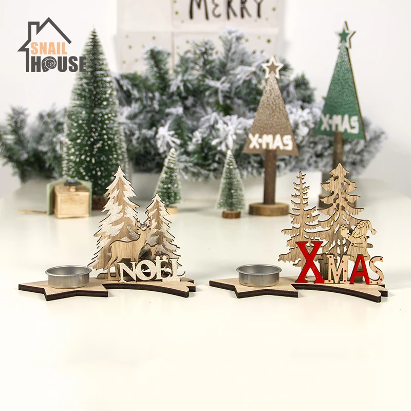 

2019 Christmas Decorations Wood Painted DIY Christmas Candlestick Five-pointed Star Christmas Tree Reindeer Snowman Homemade Set