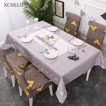 

Eating Desk Table Cloth Rectangular Carpet Waterproof Modern Yellow Grey Geometric Tablecloth Living Room Dining Table Cover