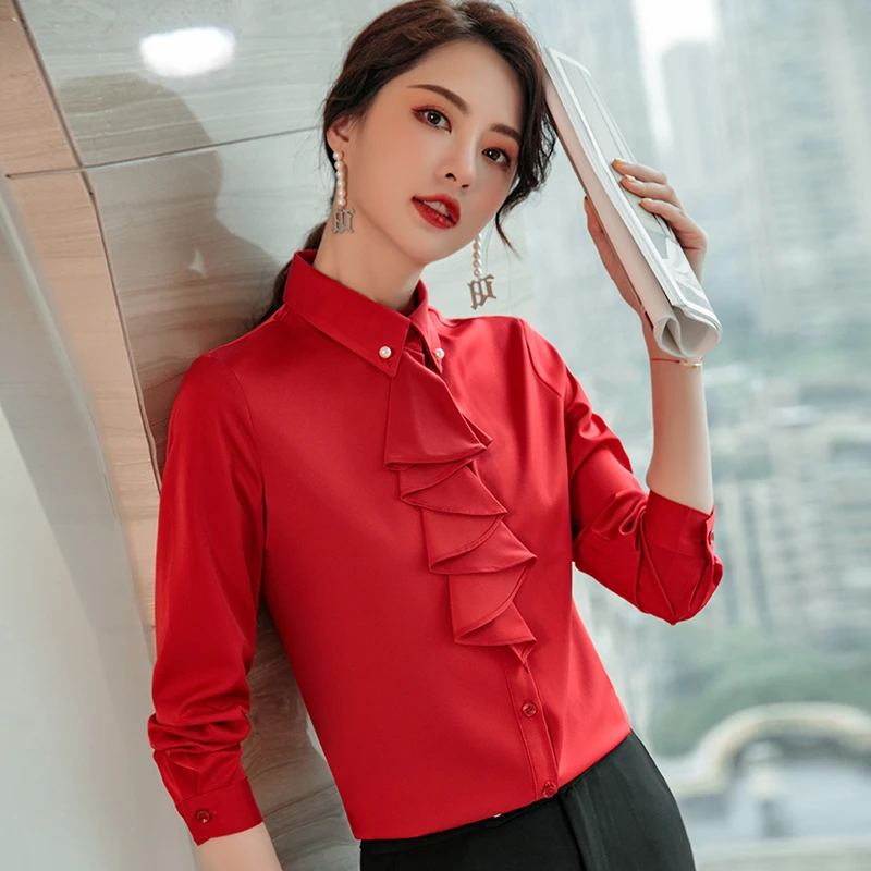 Blusa de manga larga para mujer, camisa elegante de color rojo, ropa de negocios, estilo Formal, Otoño e Invierno|Blusas camisas| - AliExpress